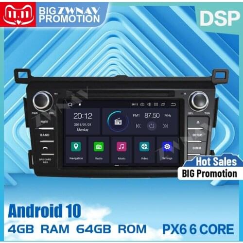 PX6 IPS 4G+64G Android 10.0 Car DVD Stereo Multimedia Head unit For Toyota RAV4 2013 2014 2015 Radio GPS Navigation Audio stereo