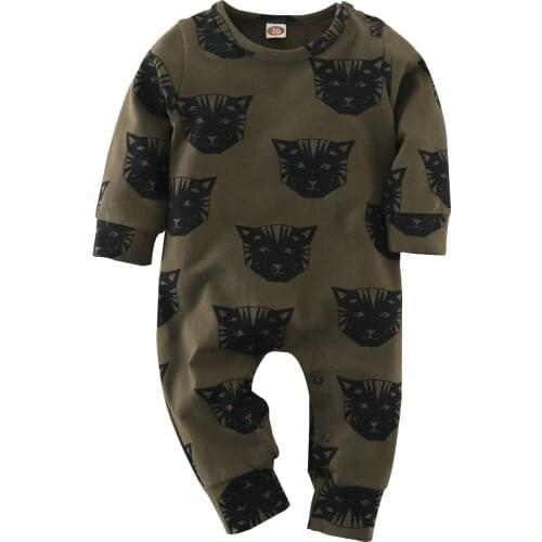 Baby Boys Girls Romper Cotton Long Sleeve Army Green Cute Print Jumpsuit Infant Clothing Autumn Newborn Baby Clothes Set Outfit