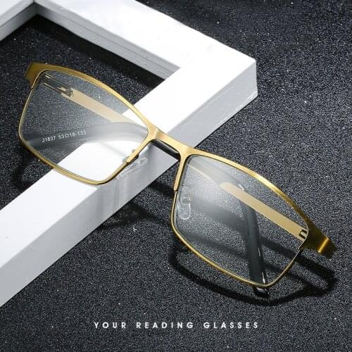 Elbru Anti-blue Light Reading Glasses Metal Business Reading Glasses Men Women Presbyopic Eyewear +1.0+1.5+2.0+2.5+3.0+3.5+4.0