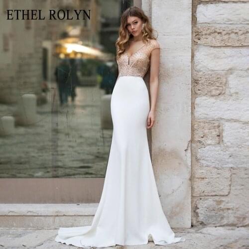 ETHEL ROLYN African Mermaid Wedding Dresses 2020 Shining Crystal Soft Satin Sexy Backless Wedding Gowns Vestido De Noiva Sereia