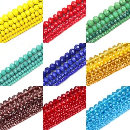 Faceted Yellow Glass Crystal Rondelle Beads Loose Spacer Beads For Jewelry Making DIY Bracelet15'' 4/6/8/10/12/14mm
