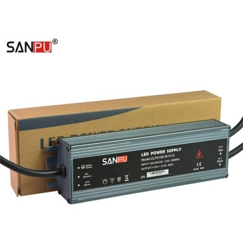SANPU 12V Power Supply 150W 12A IP67 Waterproof 110V 220V AC to DC Lighting Transformer 12VDC LED Driver Thin Slim Aluminum