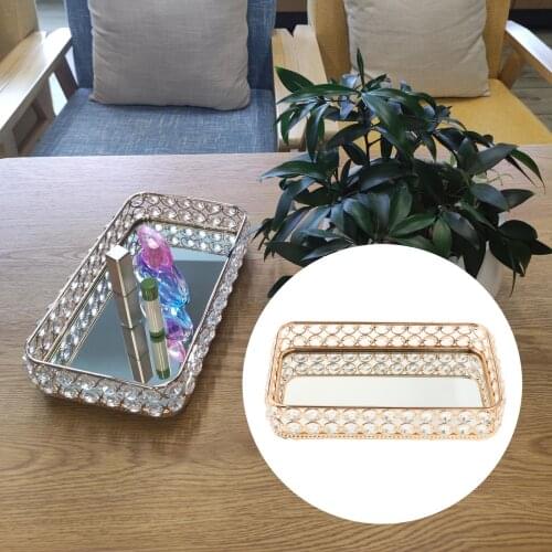Exquisite Crystal Cosmetic Tray Table Desk Vanity Mirrored Decorative Perfume Care Makeup Organizer Serving Tray Wedding Gift