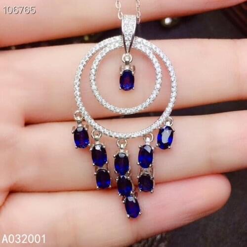 KJJEAXCMY fine jewelry natural sapphire 925 sterling silver new women gemstone pendant necklace chain support test classic