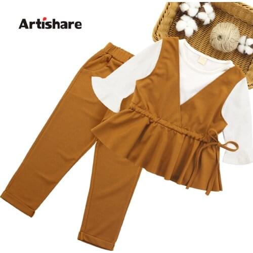 Girls Clothes Set Vest + Solid Shirt + Pants 3 PCS Girl School Clothes Autumn Winter Teenage Kids Set 6 8 10 12 13 14 Year