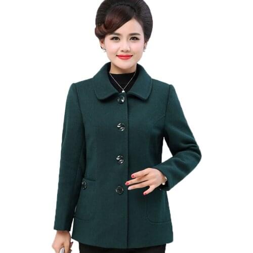 Middle-aged Elderly Women Jacket Wool Coat Spring Autumn Fashion Elegant Loose Woolen Coat Female Mother Clothes Outerwear R839