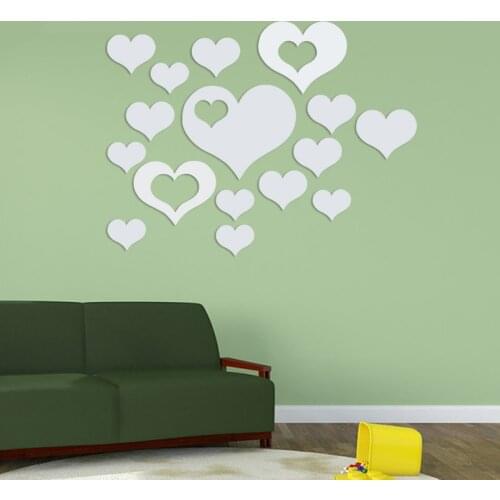 Mini Love Hearts Mirror Wall Sticker 3D Stick On Decals Sliver Self-Adhesive Art Mirror Sticker For DIY Wall Tiles Decoration
