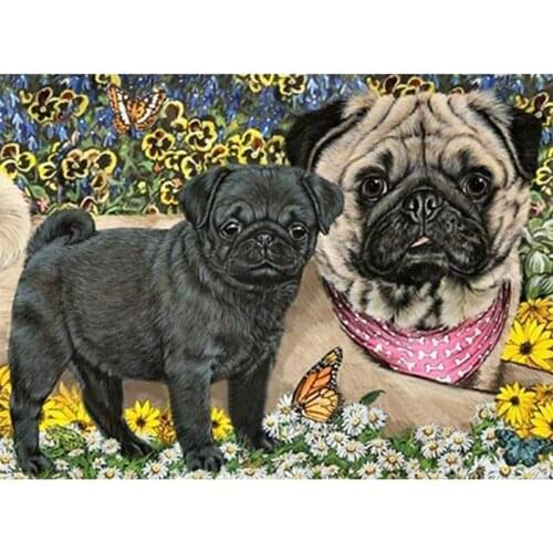 5D DIY Diamond Painting Full Drill Cross Stitch Kit Diamond Painting Number Kits Embroidery Art for Adults Dog and Butterfly