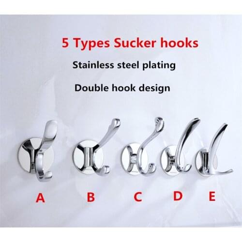 5 Types Suction cup hook Wall adhesive hooks Adhesive cup hook free punch single hook Stainless steel plating