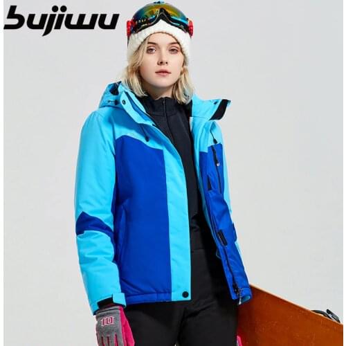 Bujiwu New Thick Warm Ski jacket Women Waterproof Windproof 4 Colors Size S -2XL Ski Snow Jacket Winter Outdoor Sports Coat