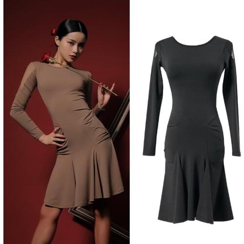 New Ballroom Dance Competition Dresses For Women Adult Sexy Backless Latin Dance Dress Long Sleeve Performance Costumes SL4599