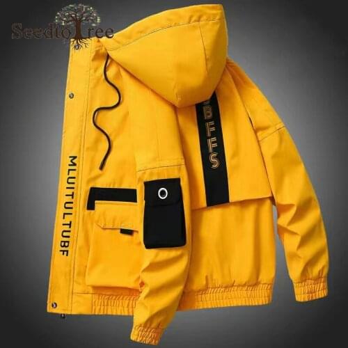 Spring and Autumn Mens Jacket Casual Large Size Hooded Jacket Big Pocket Top