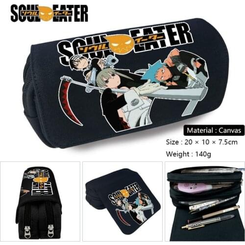 Anime Soul Eater Canvas Double Layer Large Capacity Pencil Case Pencil Box School Office Pen Bag