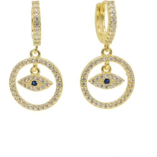 Floating moving cz evil eye charm geometric cute lovely lucky girl women fashion evil eye dangle earring