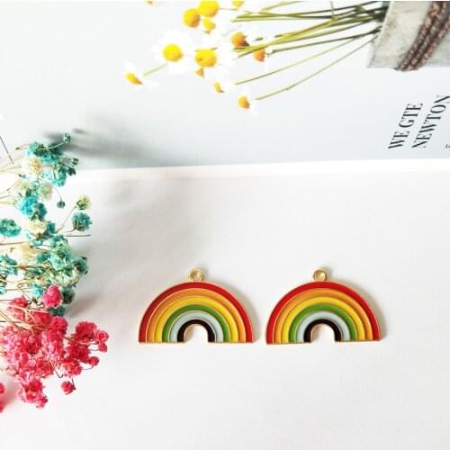 10pcs/pack Rainbow Enamel Charms Jewelry Earring Bracelets DIY Pendant Jewelry Making Golden Base 32*21mm