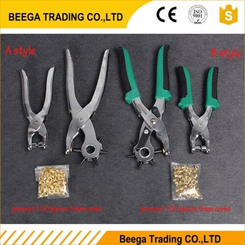 Belt Punch Shoes Corns Pliers Strap Belt Puncher Leather Round Hole Drilling Machine+100pcs Button