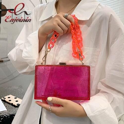 Sequin Transparent Acrylic Box Party Clutch for Women Big Chain Shoulder Bag Female Purses and Handbags Wedding Evening Bag New