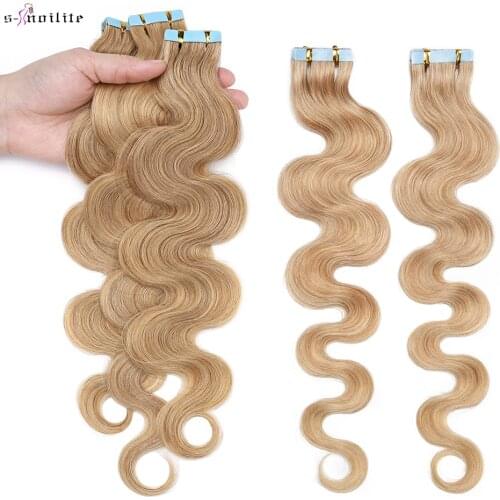 S-noilite 2.5g/pc 16"-24" Tape In Hair Extensions Body Wave Human Hair Remy Glue In Real Hair Extensions Invisible Double Sides