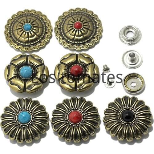 Snap Button Silver Metal Buttons Nail Rivet With Bead Decoration for Leathercraft Bag Snap Fastener Leather Sewing accessories