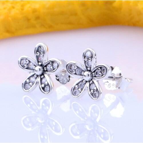 925 Sterling Silver Pandora Earring Dazzling Daisy With Crystal Studs Earring For Women Wedding Gift Fashion Jewelry