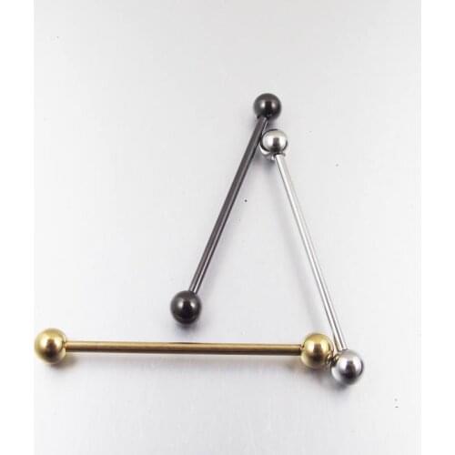 2 Pieces Stainless Steel 14G 1.6x33x5mm Ball Long Industrial barbell ear piercing Body Jewelry