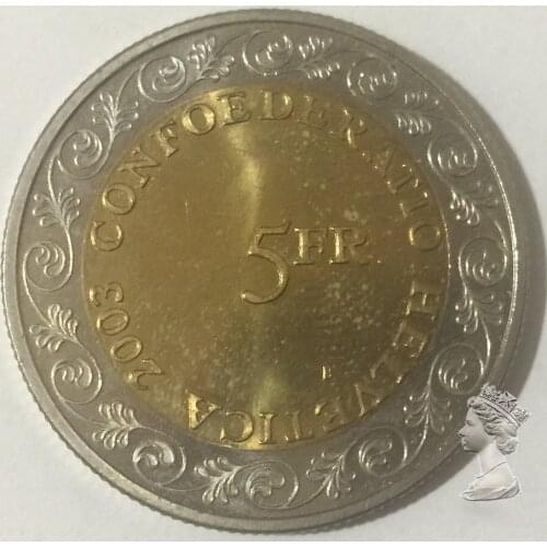 Swiss 2003 5 francs 100% Real Genuine Original Coin,comemorative Collection Coins