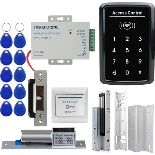 RFID Access Control System Kit Standalone Controller Keypad 1000 Users Electronic Door Lock Power Supply 125KHz ID Keyfobs Tags
