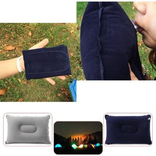 Folding Flocking Air Inflatable Pillow Camping Travel Airplane Sleep Cushion Pad NEW