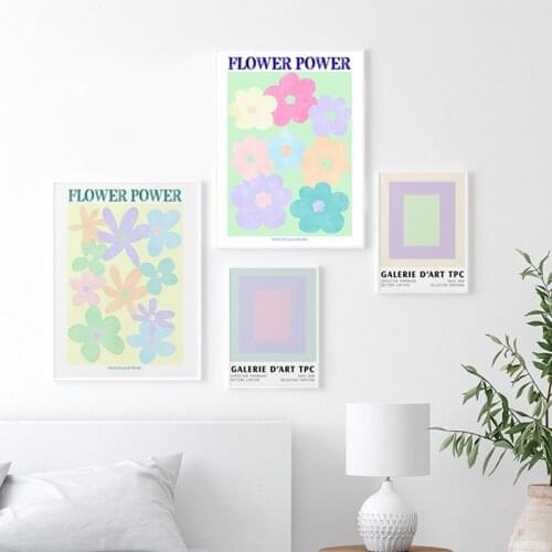 Flower Power Mid Century Modern Posters Prints Abstract Pastel Color Block Art Canvas Painting Wall Pictures Living Room Decor