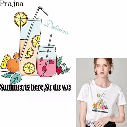 Prajna Lemon Orange Tea Heat Thermal Transfers For Clothing Strawbeery Drink Iron On Patch Transfer For Kids Decor Accessories E