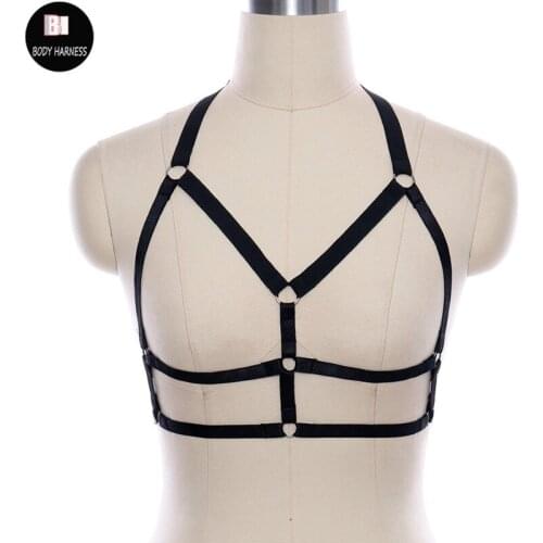 Crop Top Women Sexy Lingerie Body Harness Pole Dance Rave Cage Bra Black Goth Bondage Harness Dress