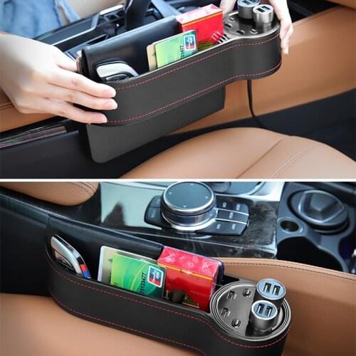 Universal Auto Car Organizer Seat Gap Slit Pocket PU Leather Storage Box Phone Cup Holder Dual USB Charger Ports Car Accessories