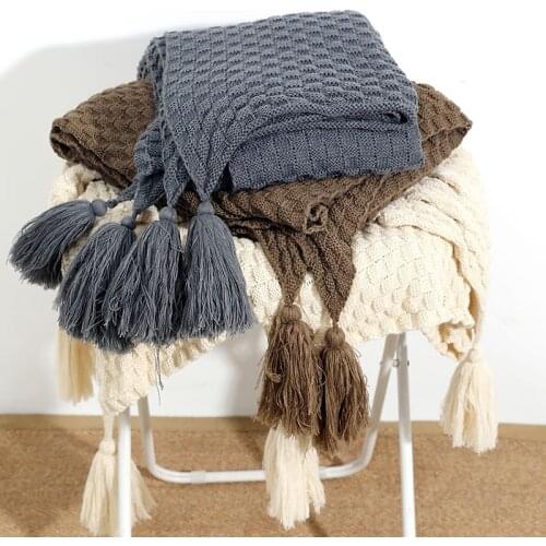 Waffle Plaid Chunky Knitted Blanket Grey Coffee Sofa Throw Blankets for Beds Sofa Cover Bedroom Office Nap TV Thread Blankets