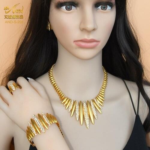 Wedding 24 K Gold Plated Jewelry Set For Women Ring Earrings With Womens Necklace Indian Bride Bracelet Oriental Jewellery Sets