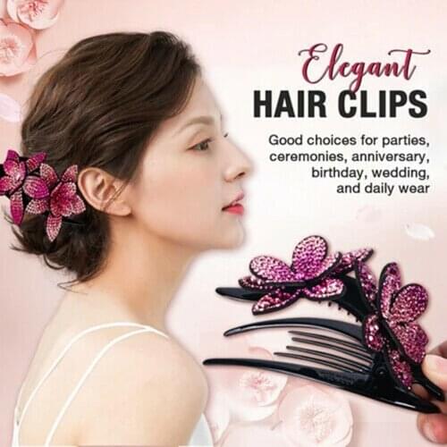 New Female Summer Plate Korean Version Flexible Durable Double-Layer Rhinestone Flower Dovetail Clip Hair Headdress
