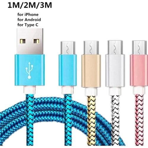 0.5m/50cm/1m/2m/3m Type C Charge Cable Charger Micro USB-C Nylon Wire for iPhone 6 Xiaomi Mi 8 Samsung Galaxy S7 S8 Plus Cord