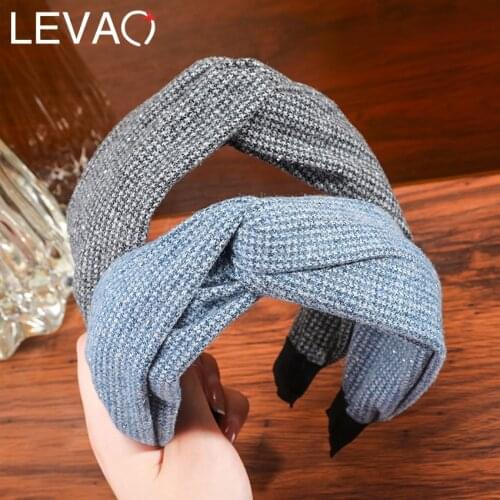 Levao Houndstooth Cross knot Headband For Women Fashion Wide Hair Bands Hoop Bezel Fall Winter Hair Accessories Headwear
