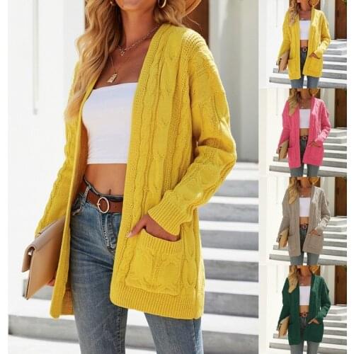 Womens Sweater Cardigans Autumn and Winter Casual Loose Long Sleeve Knitted Sweaters Coats Plus Size Solid Color Clothes