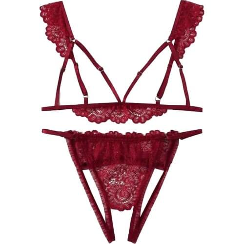 Women Babydoll Porno Lingerie Sexy Underwear Lace Hollow Out Bra Lenceria Erotic Crotchless Thongs Sleepwear Set Sexy Costumes