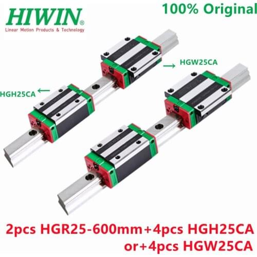 100% Original HIWIN 2pcs linear guide rail HGR25 -600mm + 4pcs HIWIN HGH25CA Or + 4pcs HGW25CA linear blocks HGH25 HGW25
