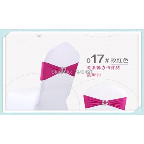 15 x 35CM 100PCS Fushia Color Lycra Spandex Chair Back Supplies Wedding Party Sash Band with Crown Buckle Decor