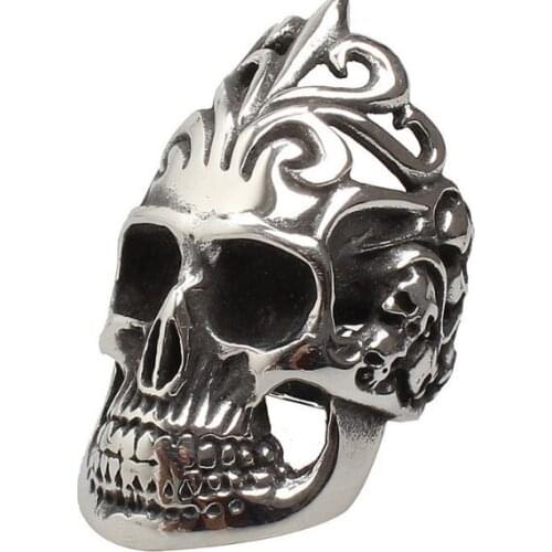 2017 Fashion Huge Big Hollow Out Skull Ring 316L Stainless Steel Mens Fashion Polishing Biker Flame Skull Ring