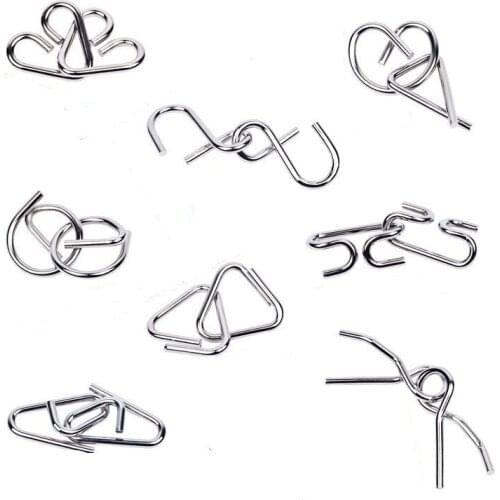 8PCS/LOT Classic Wire Metal Puzzle Ironl Brain Teaser Game Toys for Adults Children Kids