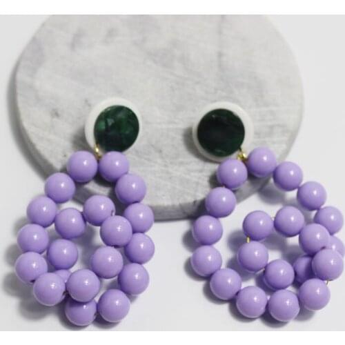 New Acrylic simple earrings Korean Style Simple Beaded Geometric Long Stud Earrings Fashion Wild Earrings 421