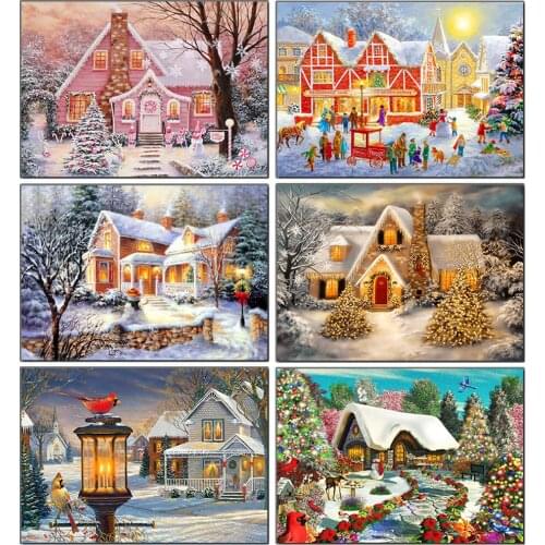 DIY Diamond Painting Landscape "Christmas Eve In A Country House" Square/Round Diamond 3D Mosaic Cross Stitch Home Decoration