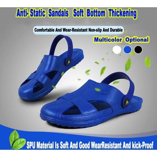 Anti-static slippers safety shoes non-slip breathable massage SPU six-hole shoes thick soles men and women summer sandals 2020