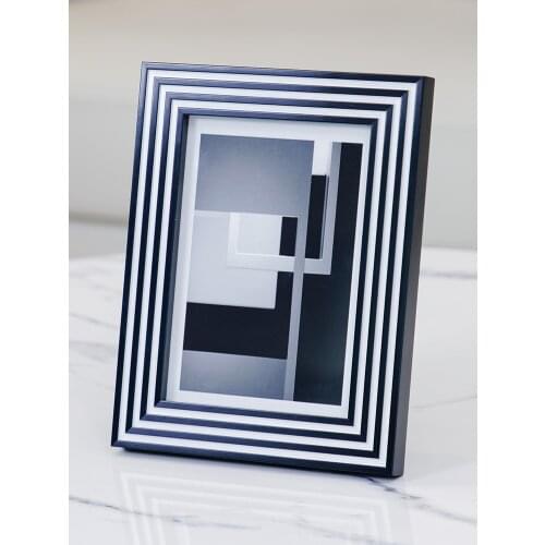 6/7Inch Wood Photo Frame Black And White Stripes Geometric Abstraction Rectangle Photo Storage Table Home Decorations