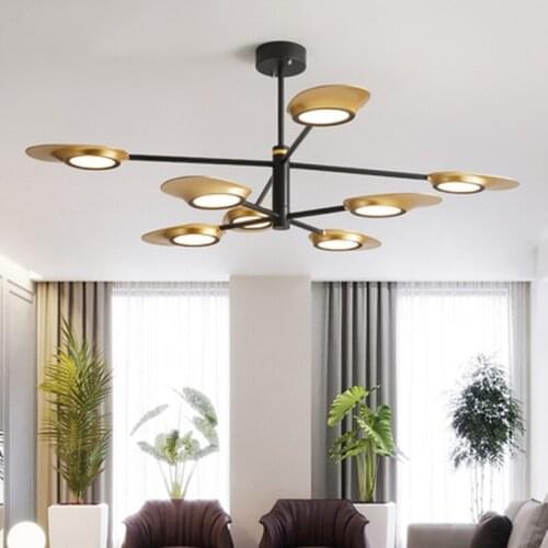 Designer LED Chandelier With Metal Lampshade For Living Room White Modern Lustre Dining Room Golden Ceiling Chandeliers