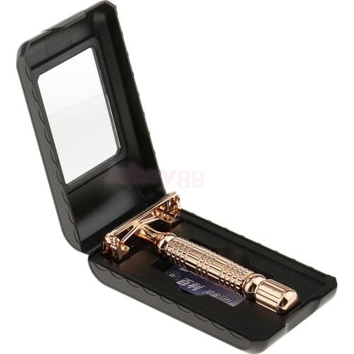 Double Edge Safety Razor Golden Mens Manual Shaving Blade with Case Set