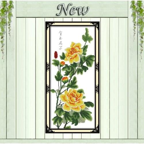 Golden flowers scenery home decor paintings counted printed on fabric DMC 14CT 11CT Cross Stitch Needlework kits Embroidery Sets